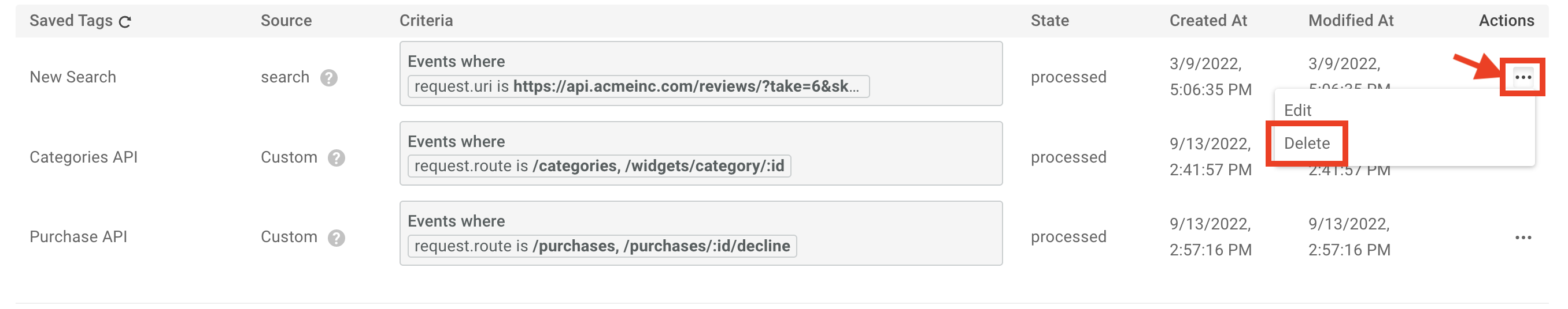 Delete Tag button