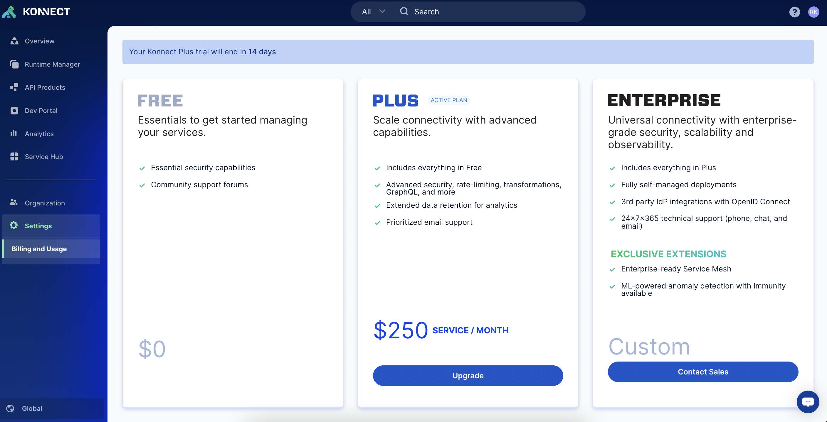 Kong Pricing Tiers