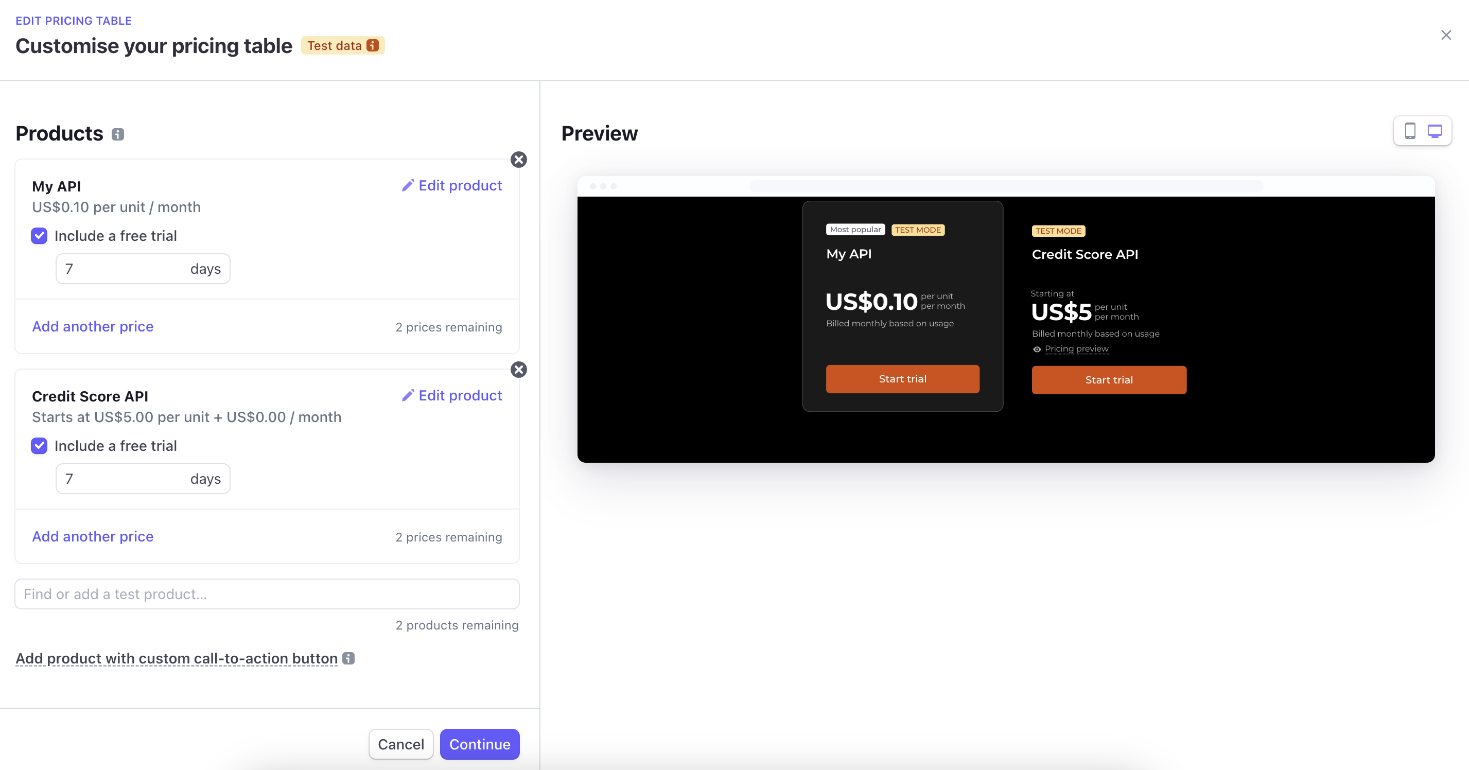 Update Test Subscription