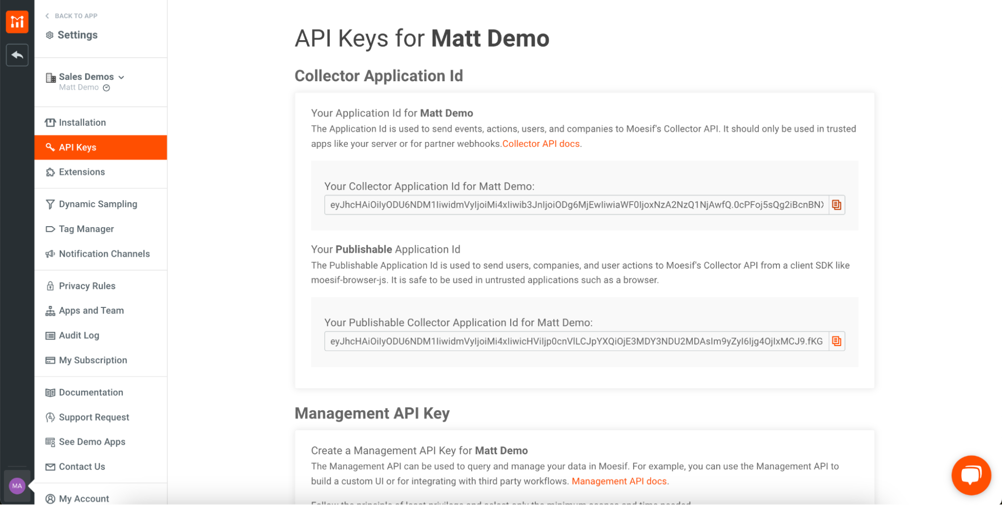 Moesif API Keys
