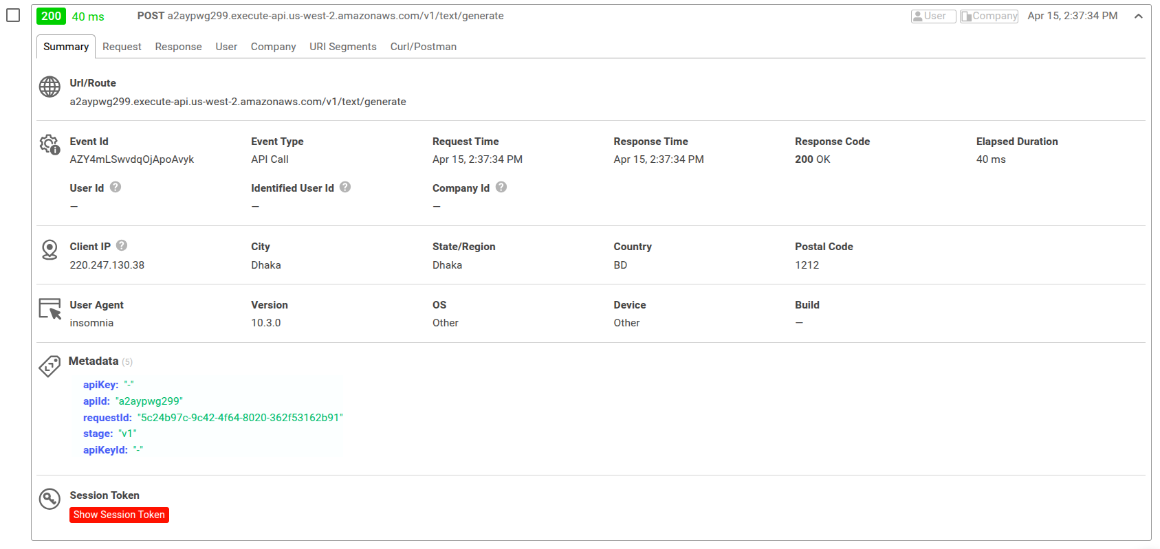 API Gateway metadata fields in Moesif