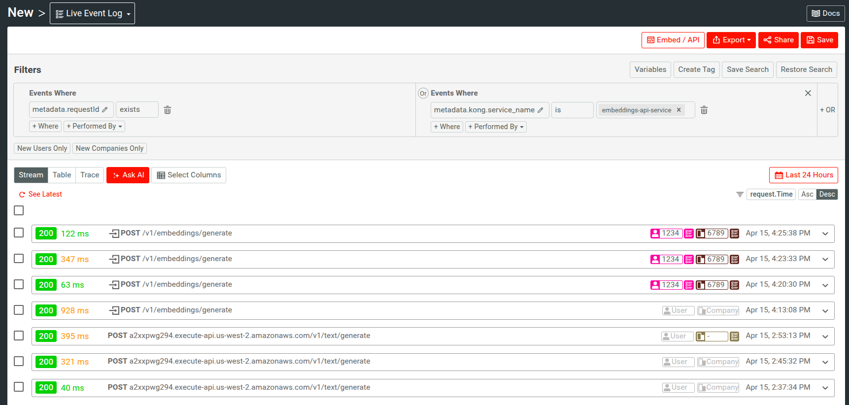 Filtering event stream by metadata in Moesif