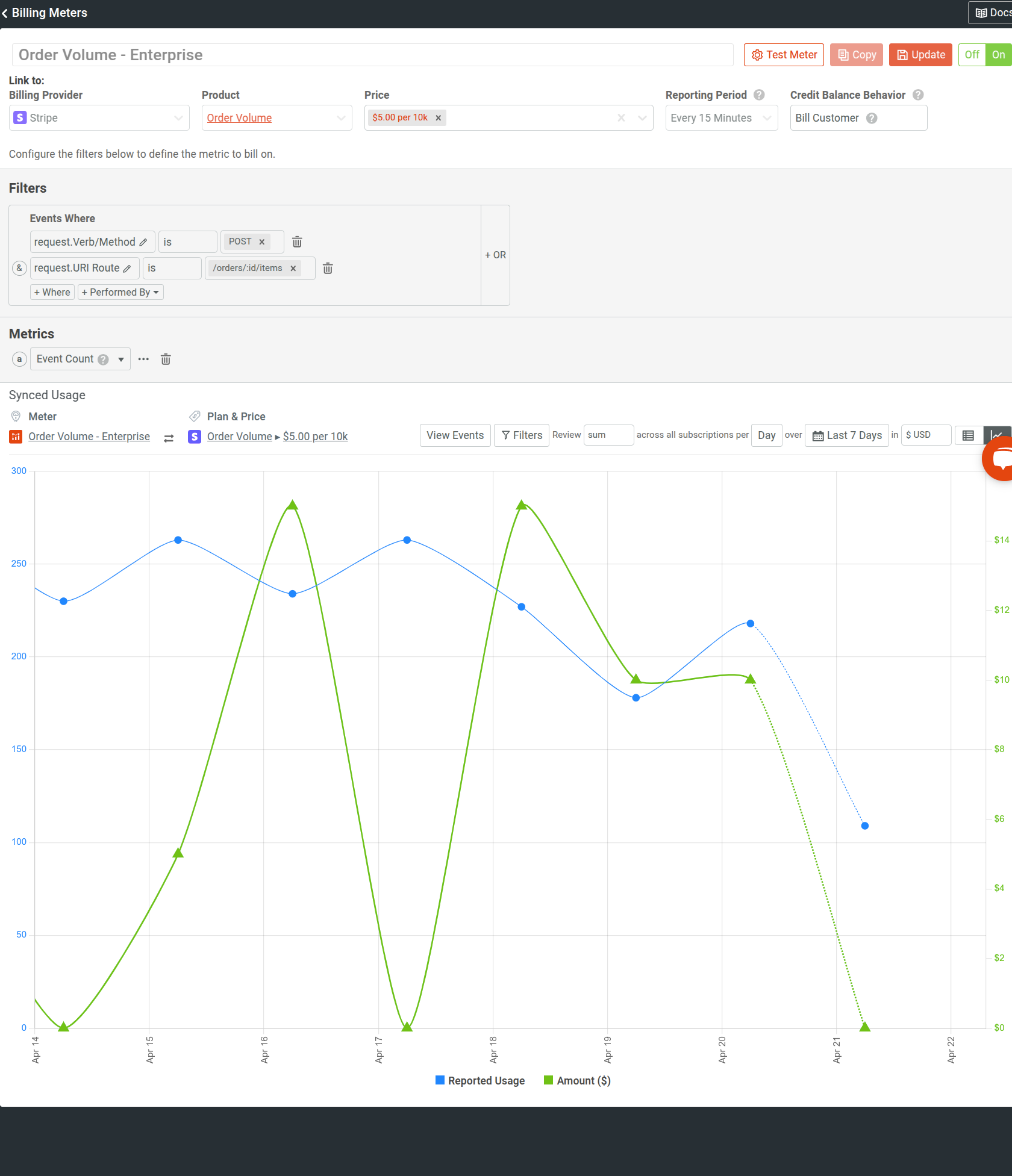 Billing meter for a logistics API in Moesif