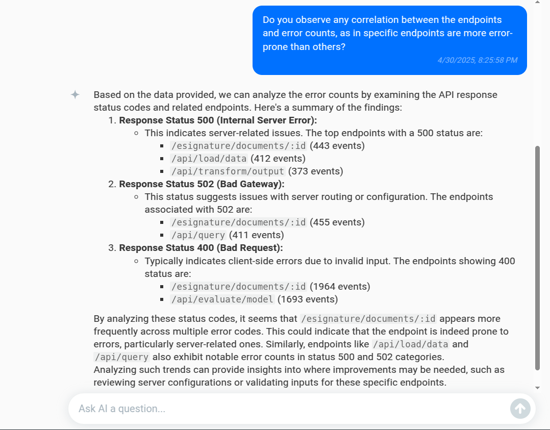 Using AI Explain to understand error-prone endpoints.
