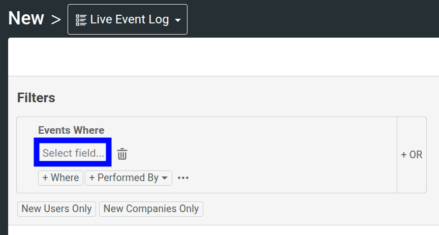 Accessing filters in a Live Event Log chart