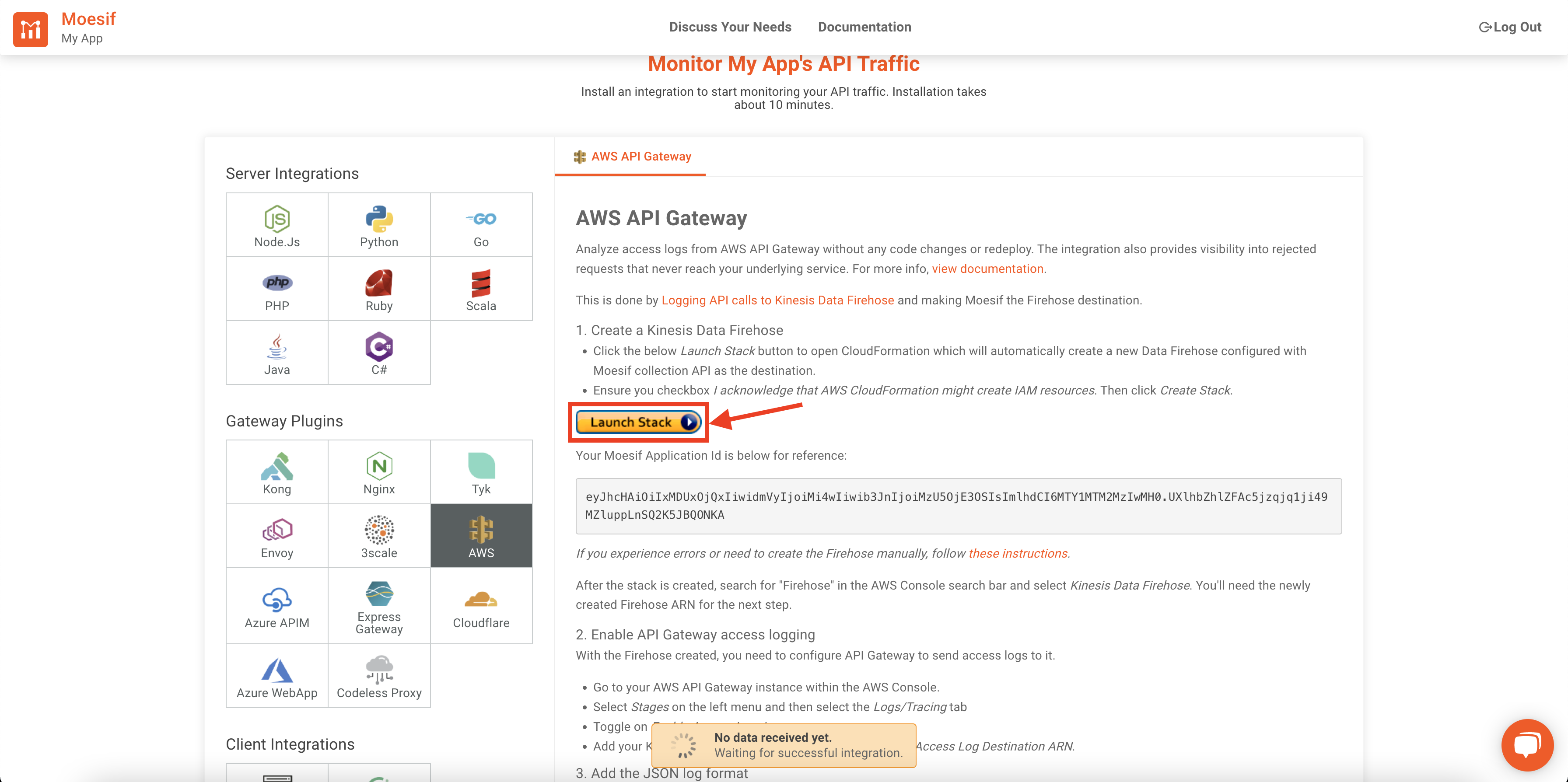 Launch Stack button