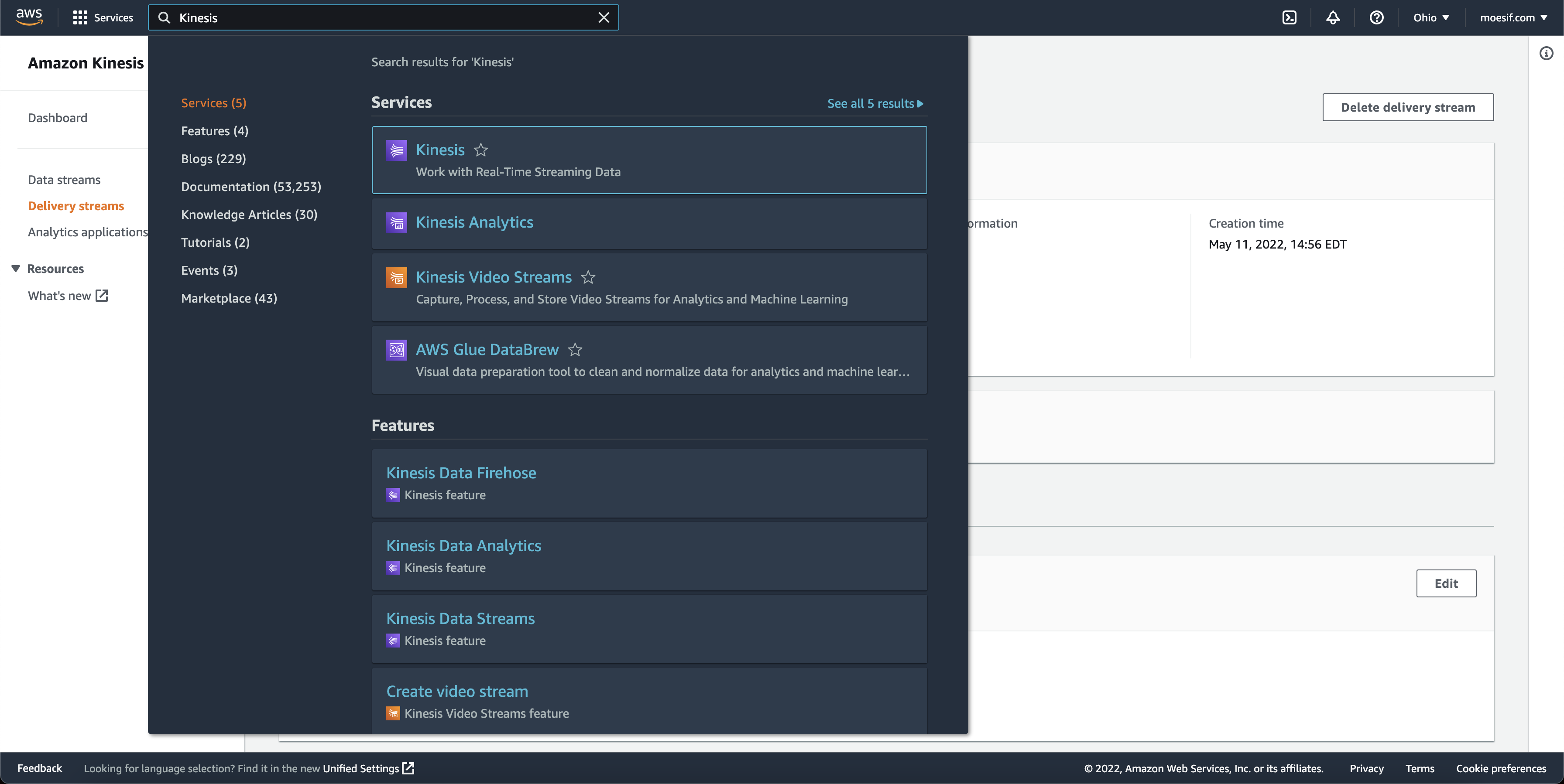 Kinesis search