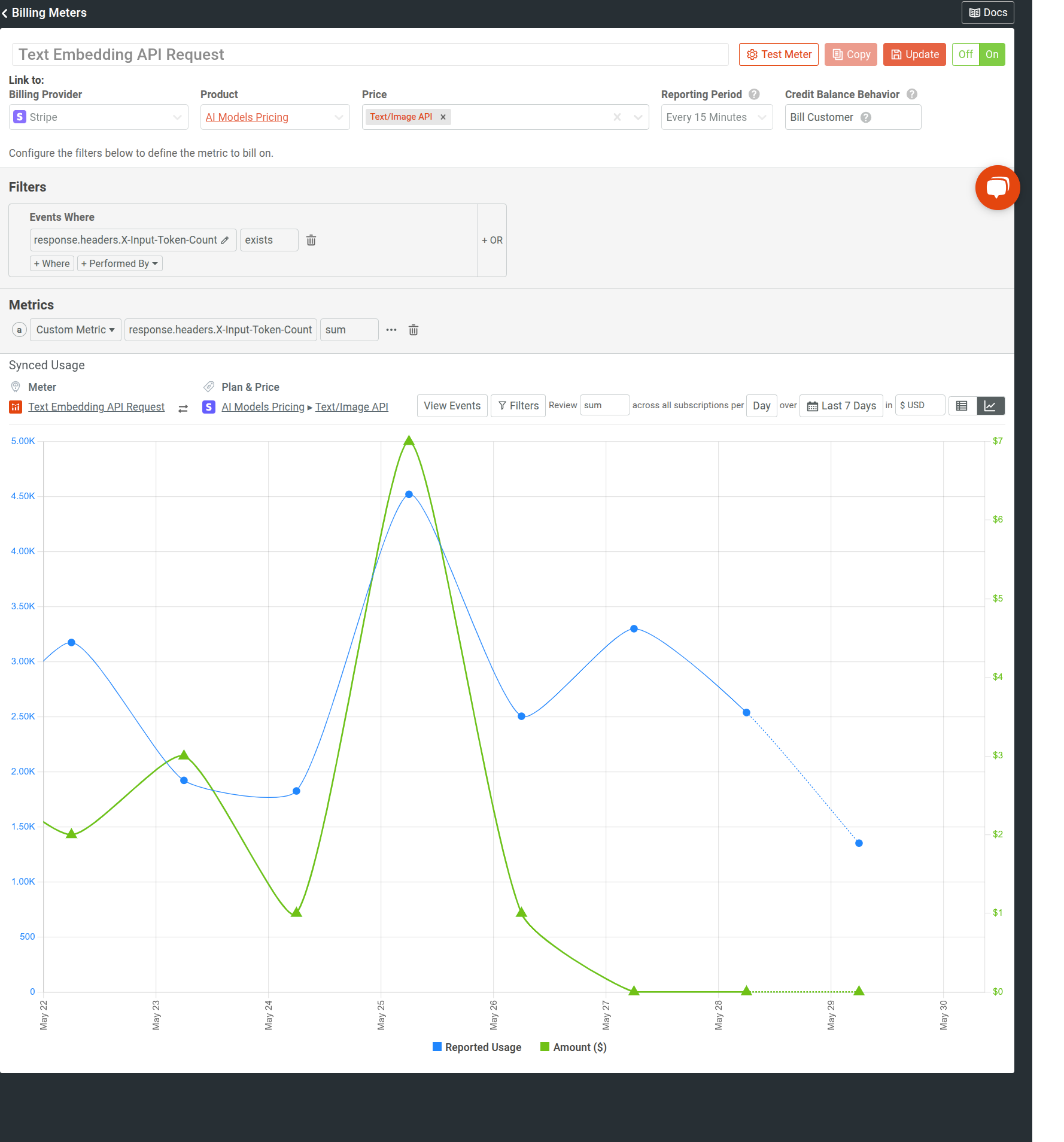 A Billing Meter in Moesif for a GenAI API that meters on input token consumption. A billing meter in Moesif for a GenAI API.